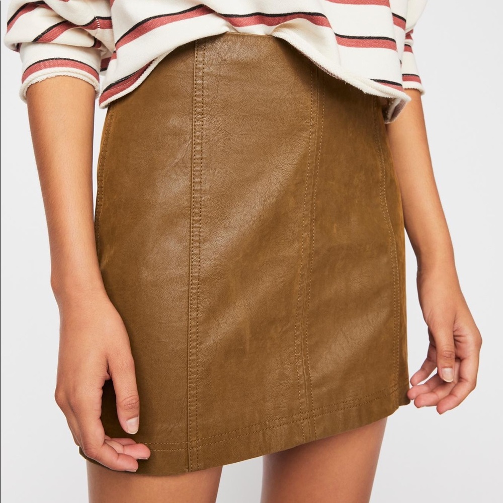 Free people modern femme vegan leather brown skirt